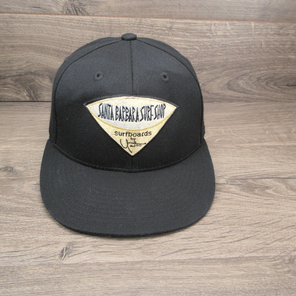 Santa Barbara Surf Shop Hat Cap Mens Fitted 6 7/8-7 1/4 Black Surf Skate Retro